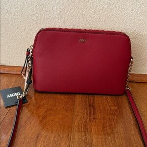 DKNY Bold Red Crossbody Bag with Gold Chain